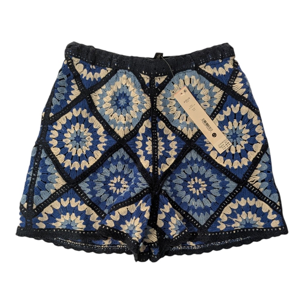 BBC-3 AQUA Allover Crochet Shorts Girls M (9-10) Blue Elastic Waistโ Pull on